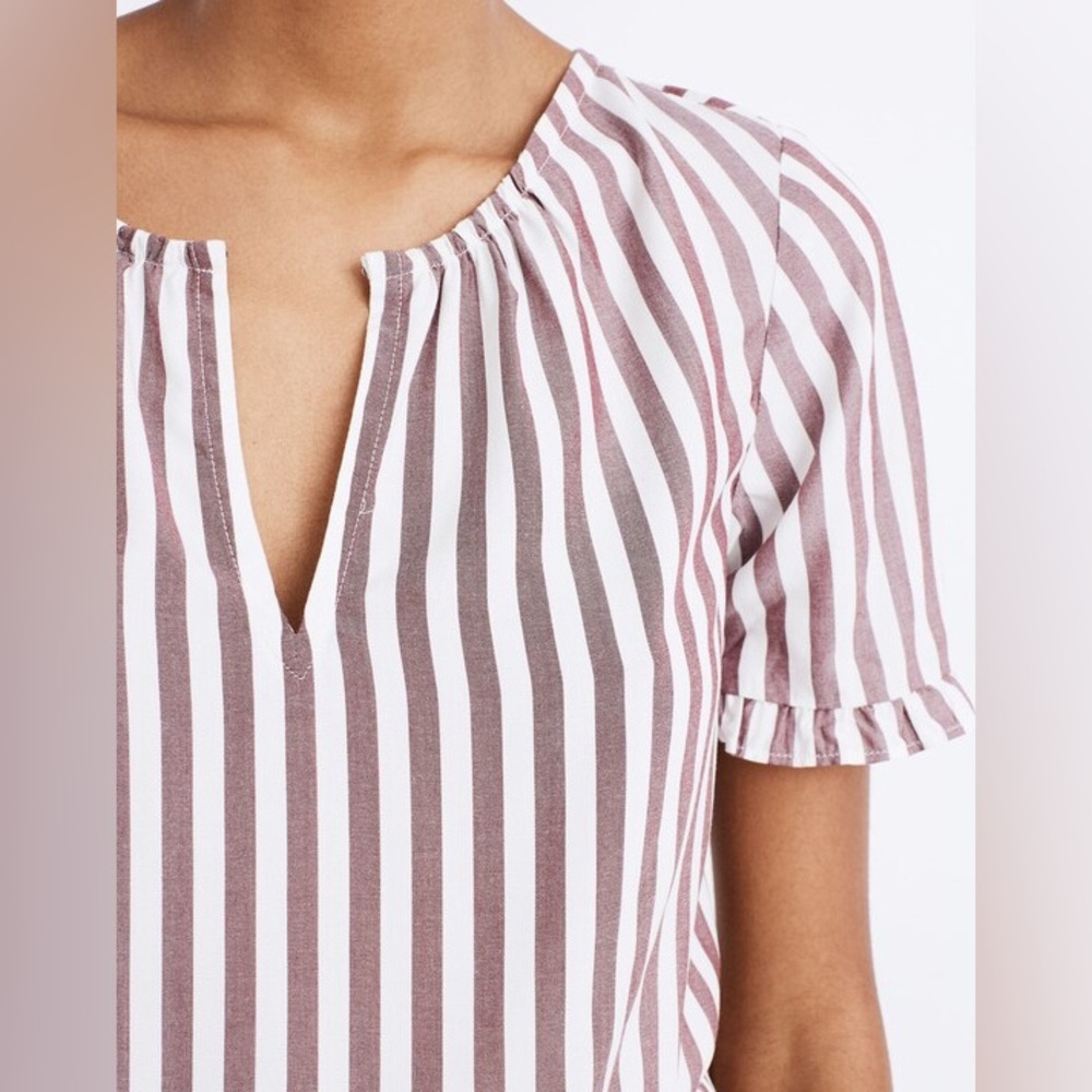 Madewell Stanza Ruffle Hem Top Small Striped Short Sleeve Peplum Preppy Cottage - Picture 3 of 12